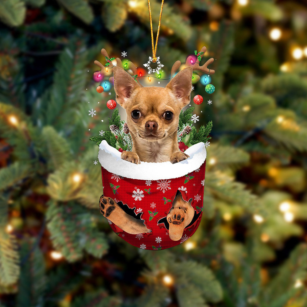 TAN Chihuahua In Snow Pocket Christmas Ornament Flat Acrylic Dog Ornament OO2425