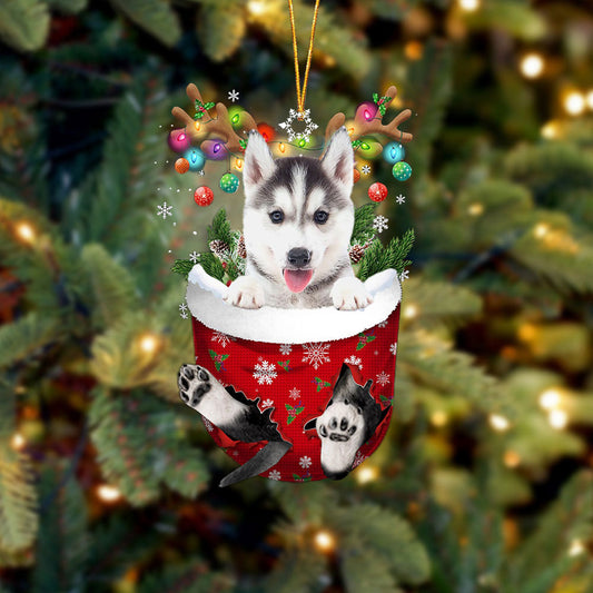 Husky 2 In Snow Pocket Christmas Ornament Flat Acrylic Dog Ornament OO2434