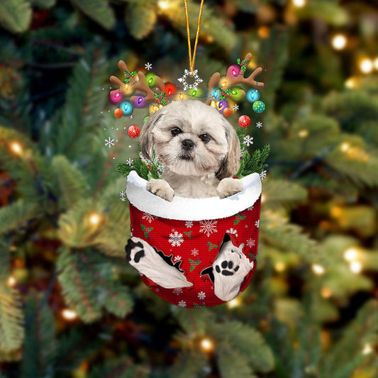 CREAM Shih Tzu In Snow Pocket Christmas Ornament Flat Acrylic Dog Ornament OO2424