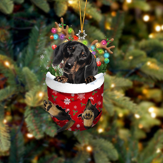 BLACK Dachshund In Snow Pocket Christmas Ornament Flat Acrylic Dog Ornament OO2427