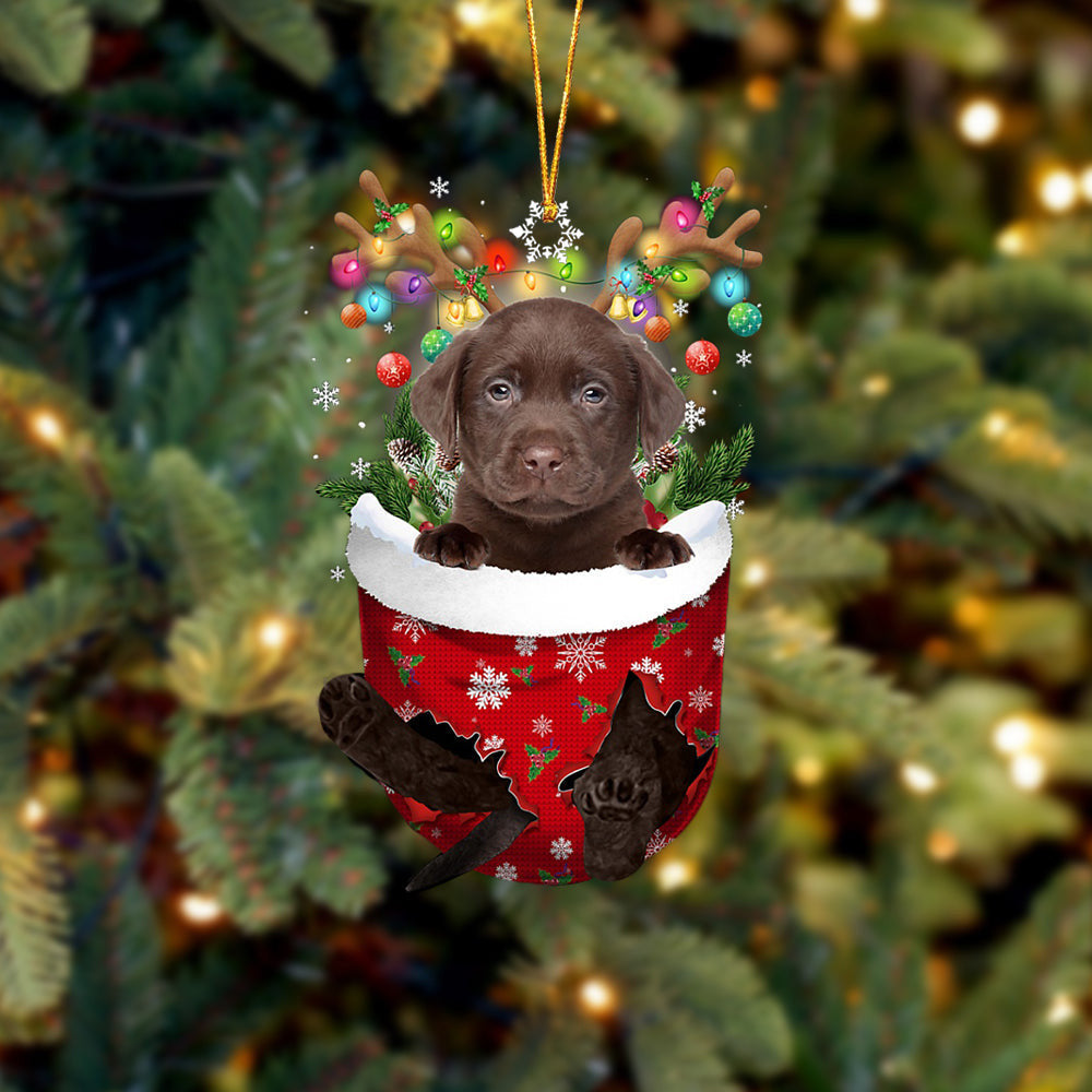 CHOCOLATE Labrador In Snow Pocket Christmas Ornament Flat Acrylic Dog Ornament OO2415