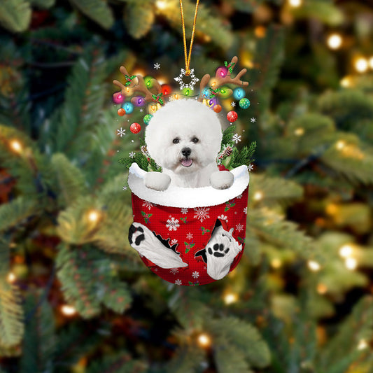 WHITE Bichon Frise In Snow Pocket Christmas Ornament Flat Acrylic Dog Ornament OO2418