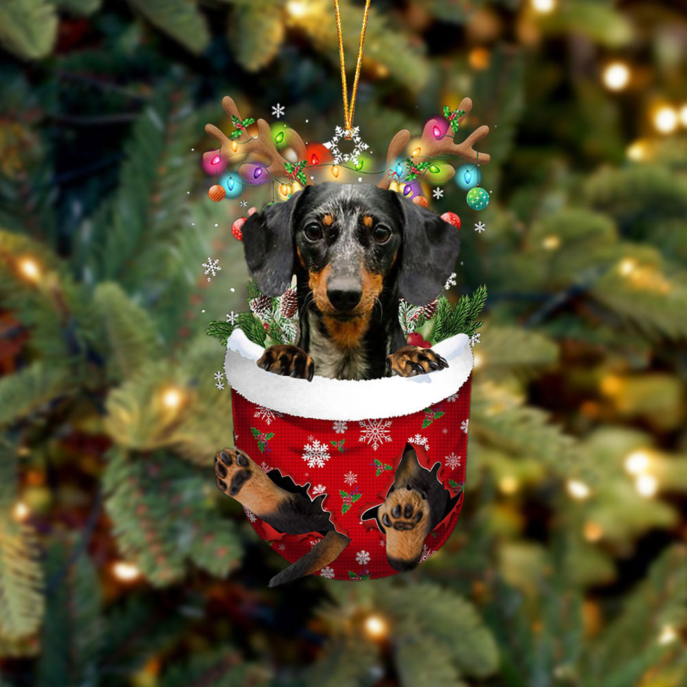 Dapple Dachshund In Snow Pocket Christmas Ornament Flat Acrylic Dog Ornament OO2411