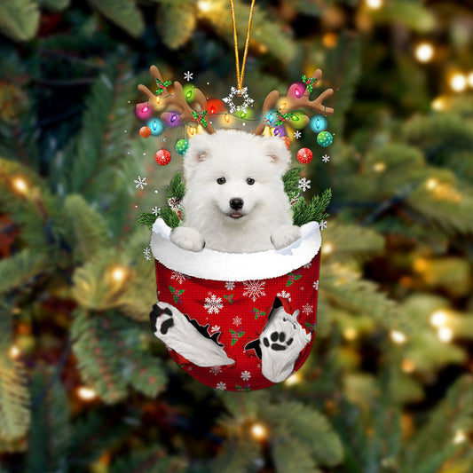 Samoyed In Snow Pocket Christmas Ornament Flat Acrylic Dog Ornament OO2405