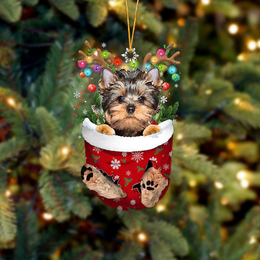 YorkShire Terrier In Snow Pocket Christmas Ornament Flat Acrylic Dog Ornament OO2407