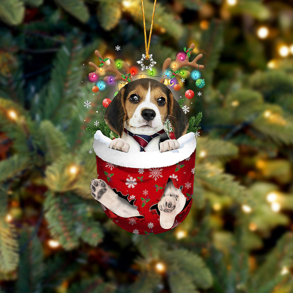 Beagle In Snow Pocket Christmas Ornament Flat Acrylic Dog Ornament OO2394