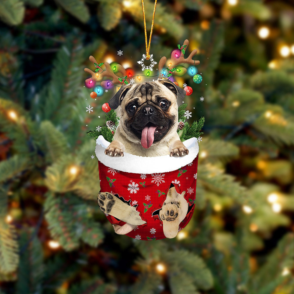 FAWN Pug In Snow Pocket Christmas Ornament Flat Acrylic Dog Ornament OO2392