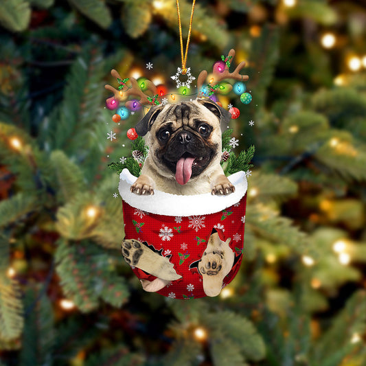 FAWN Pug In Snow Pocket Christmas Ornament Flat Acrylic Dog Ornament OO2392