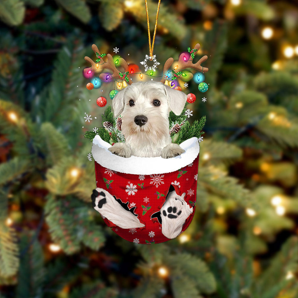WHITE Miniature Schnauzer In Snow Pocket Christmas Ornament Flat Acrylic Dog Ornament OO2384