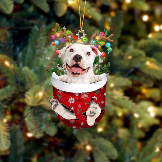 WHITE Pitbulll In Snow Pocket Christmas Ornament Flat Acrylic Dog Ornament OO2383