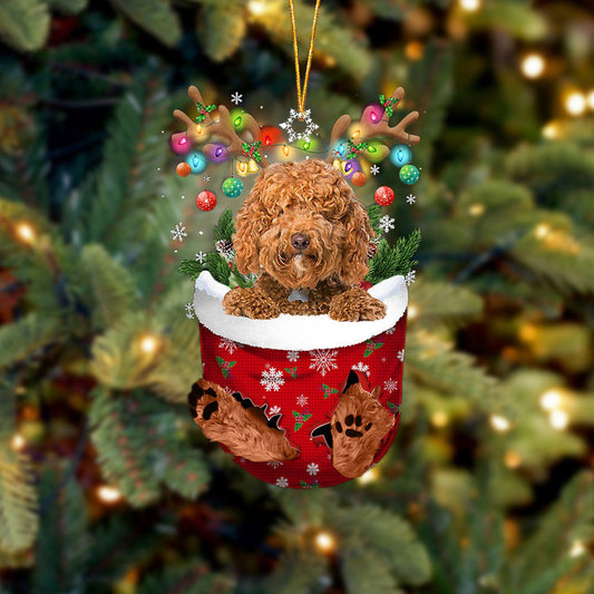 RED Labradoodle In Snow Pocket Christmas Ornament Flat Acrylic Dog Ornament OO2382