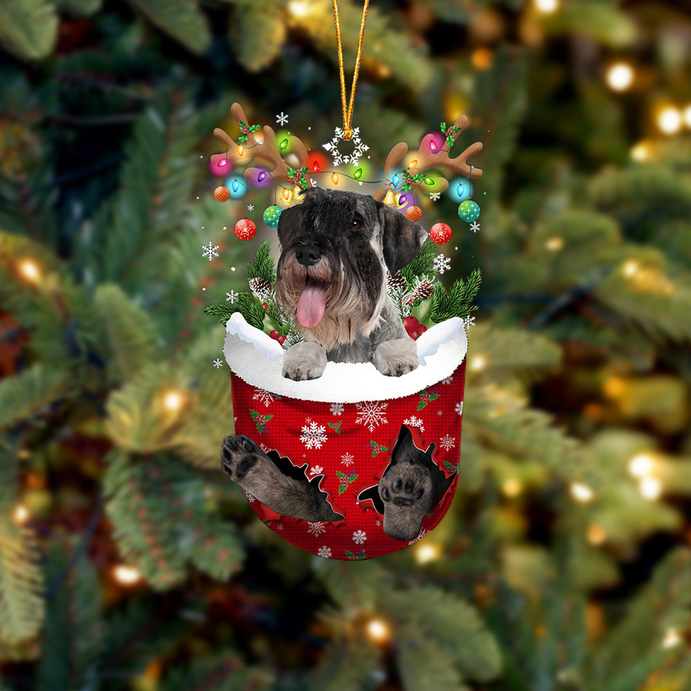 Standard Schnauzer In Snow Pocket Christmas Ornament Flat Acrylic Dog Ornament OO2389
