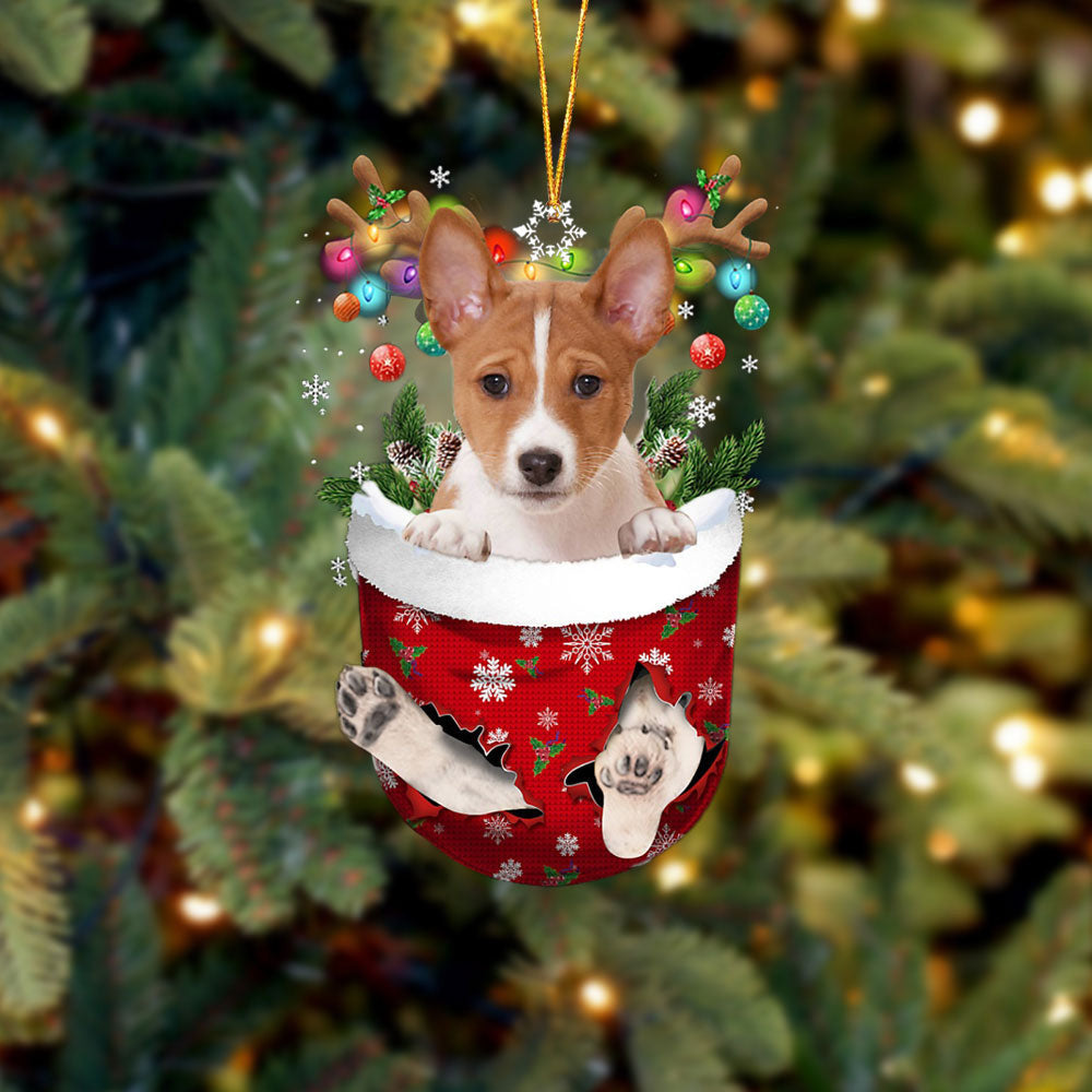Basenji In Snow Pocket Christmas Ornament Flat Acrylic Dog Ornament OO2381