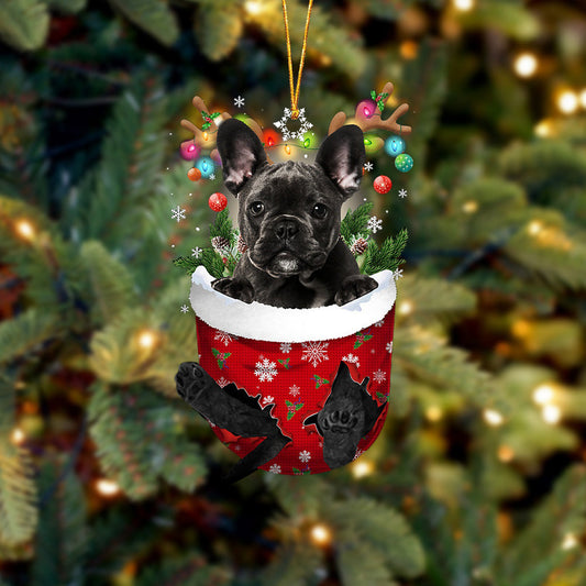 BLACK French Bulldog In Snow Pocket Christmas Ornament Flat Acrylic Dog Ornament OO2386