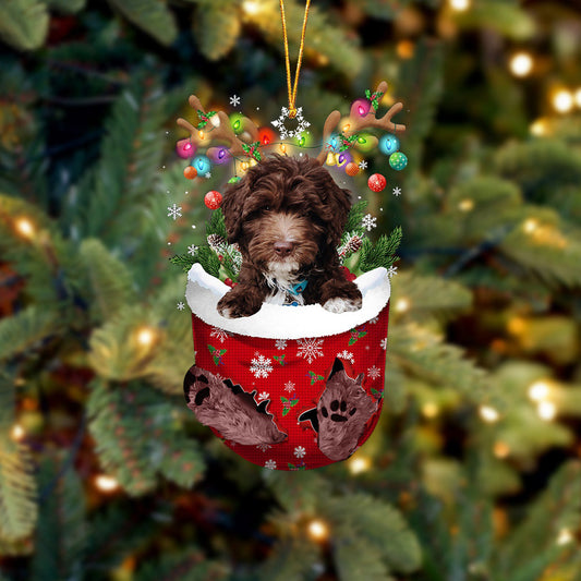CHOCOLATE goldendoodle In Snow Pocket Christmas Ornament Flat Acrylic Dog Ornament OO2379