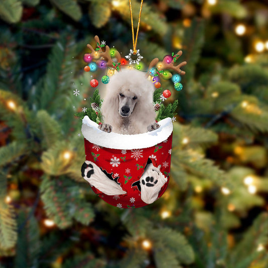 WHITE Standard Poodle In Snow Pocket Christmas Ornament Flat Acrylic Dog Ornament OO2367