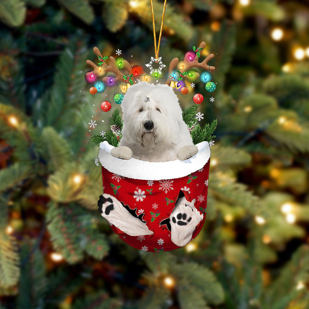 Old English Sheepdog In Snow Pocket Christmas Ornament Flat Acrylic Dog Ornament OO2360