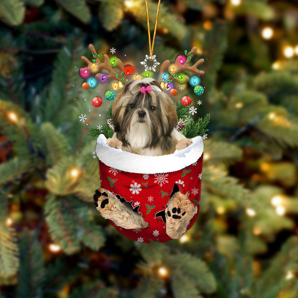 Shih Tzu 1 In Snow Pocket Christmas Ornament Flat Acrylic Dog Ornament OO2365