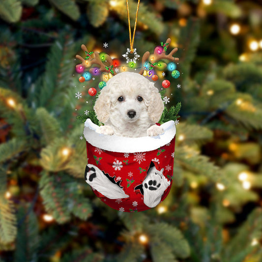 WHITE Toy Poodle In Snow Pocket Christmas Ornament Flat Acrylic Dog Ornament OO2356