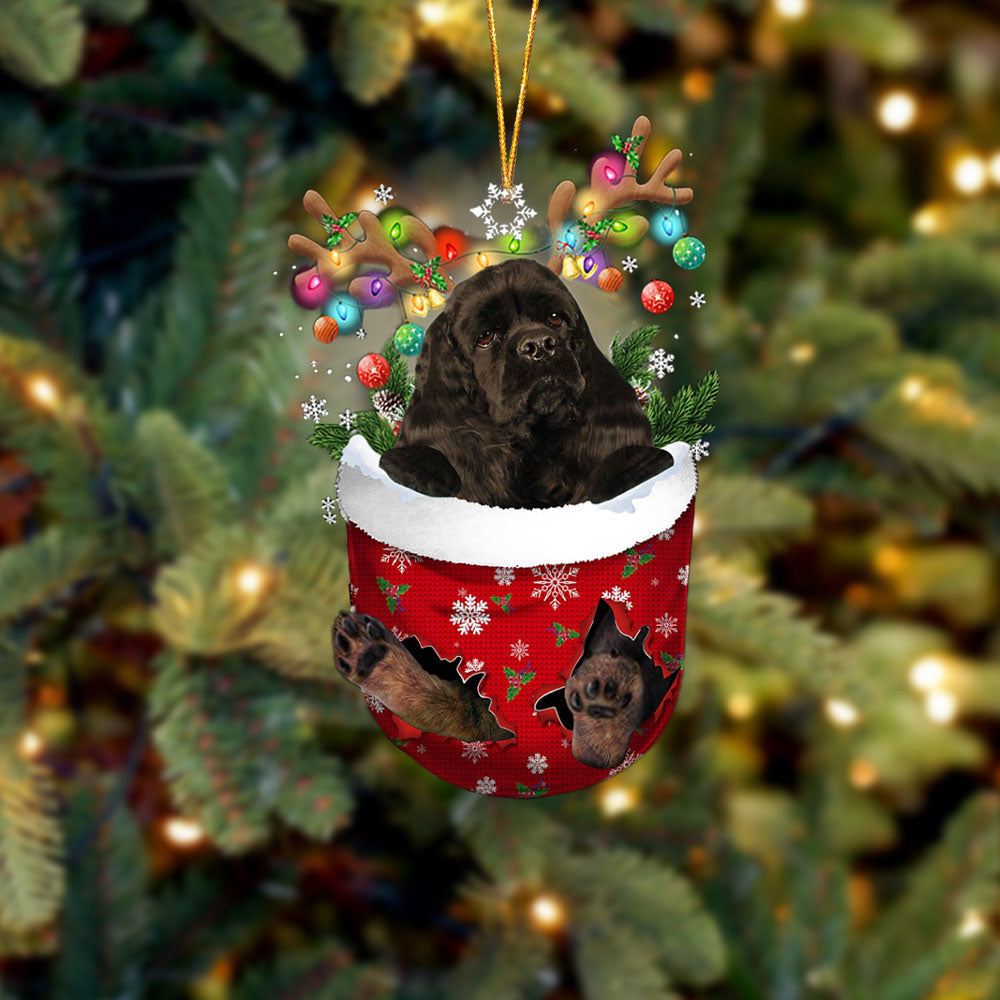BLACK Cocker Spaniel In Snow Pocket Christmas Ornament Flat Acrylic Dog Ornament OO2350