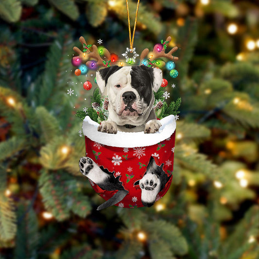 American Bulldog In Snow Pocket Christmas Ornament Flat Acrylic Dog Ornament OO2336