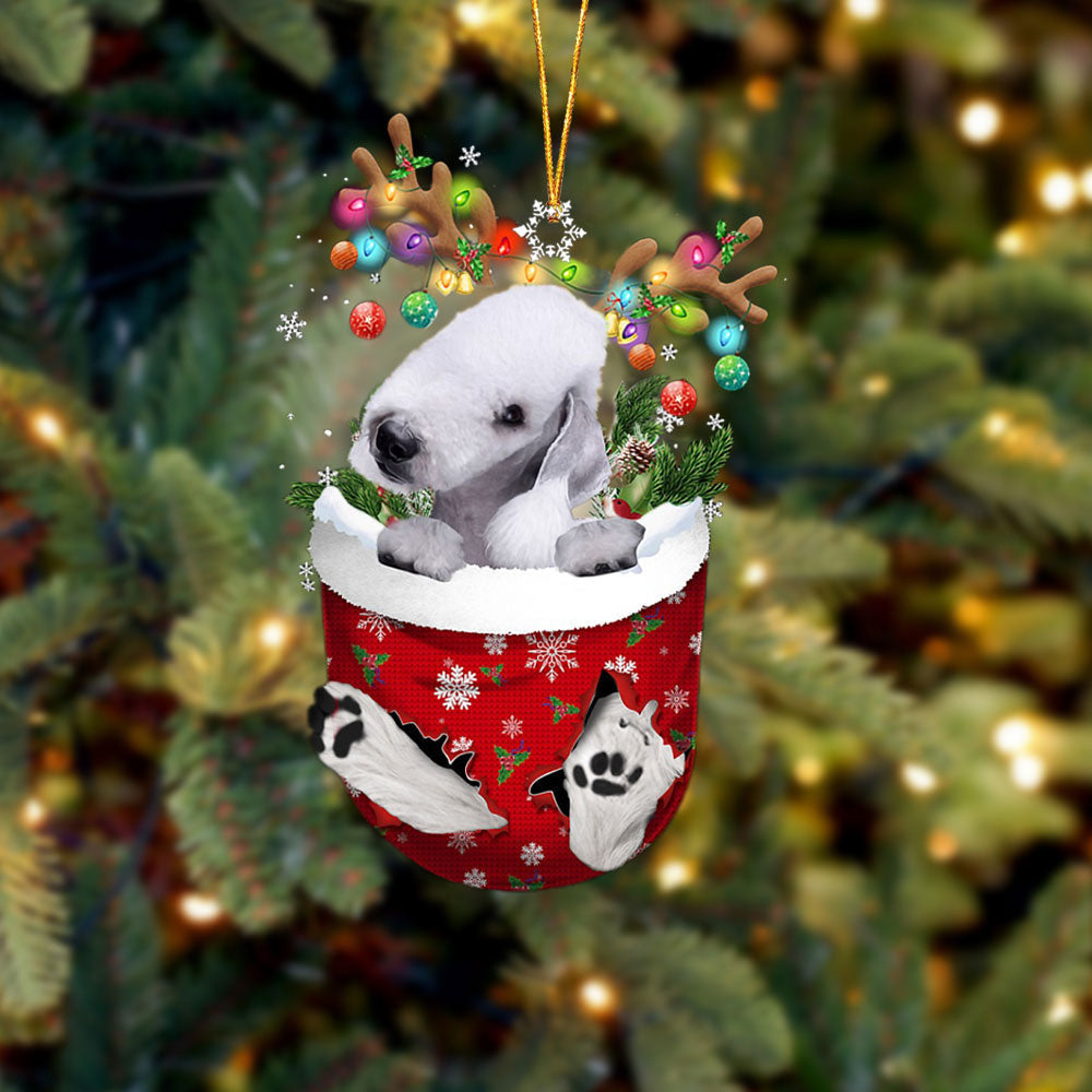 Bedlington Terrier In Snow Pocket Christmas Ornament Flat Acrylic Dog Ornament OO2338