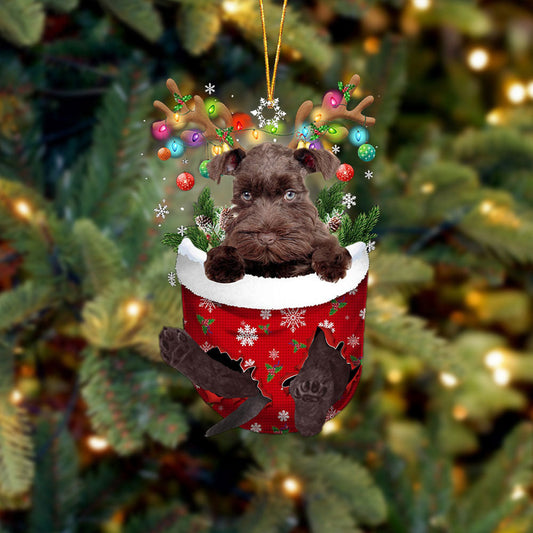 CHOCOLATE Miniature Schnauzer In Snow Pocket Christmas Ornament Flat Acrylic Dog Ornament OO2332