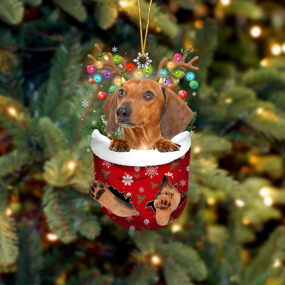 RED Dachshund In Snow Pocket Christmas Ornament Flat Acrylic Dog Ornament OO2328