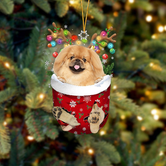 TAN Pekingese In Snow Pocket Christmas Ornament Flat Acrylic Dog Ornament OO2329
