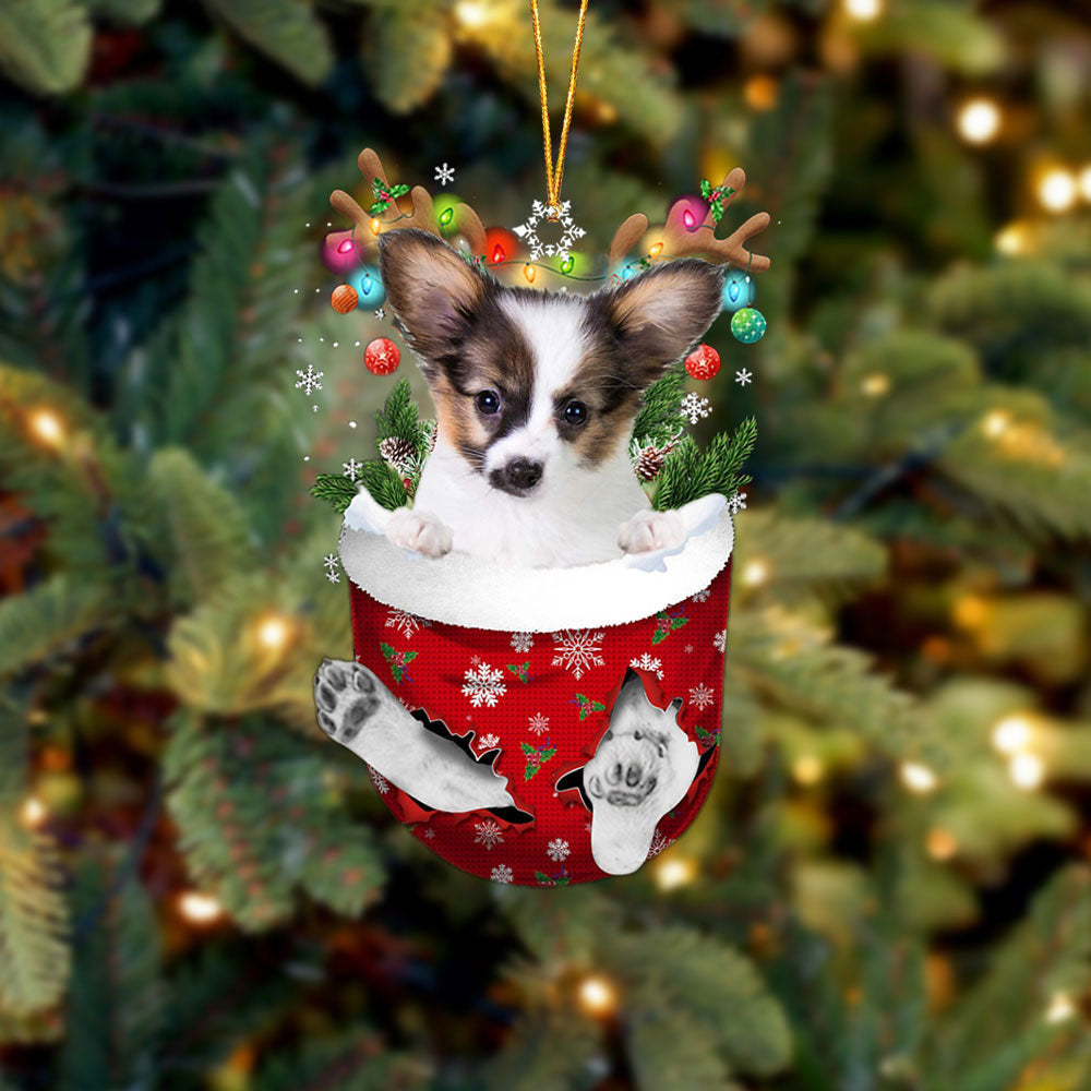 Papillon 1 In Snow Pocket Christmas Ornament Flat Acrylic Dog Ornament OO2312