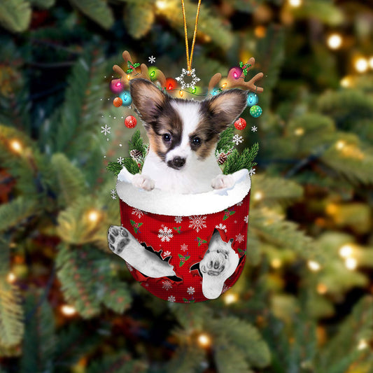 Papillon 1 In Snow Pocket Christmas Ornament Flat Acrylic Dog Ornament OO2312