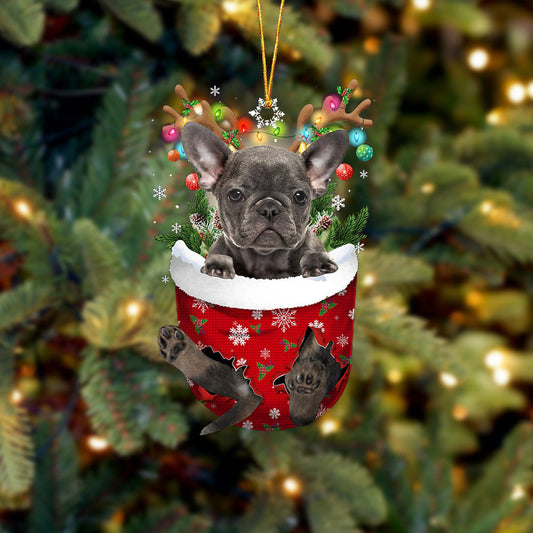 Grey French Bulldog In Snow Pocket Christmas Ornament Flat Acrylic Dog Ornament OO2311