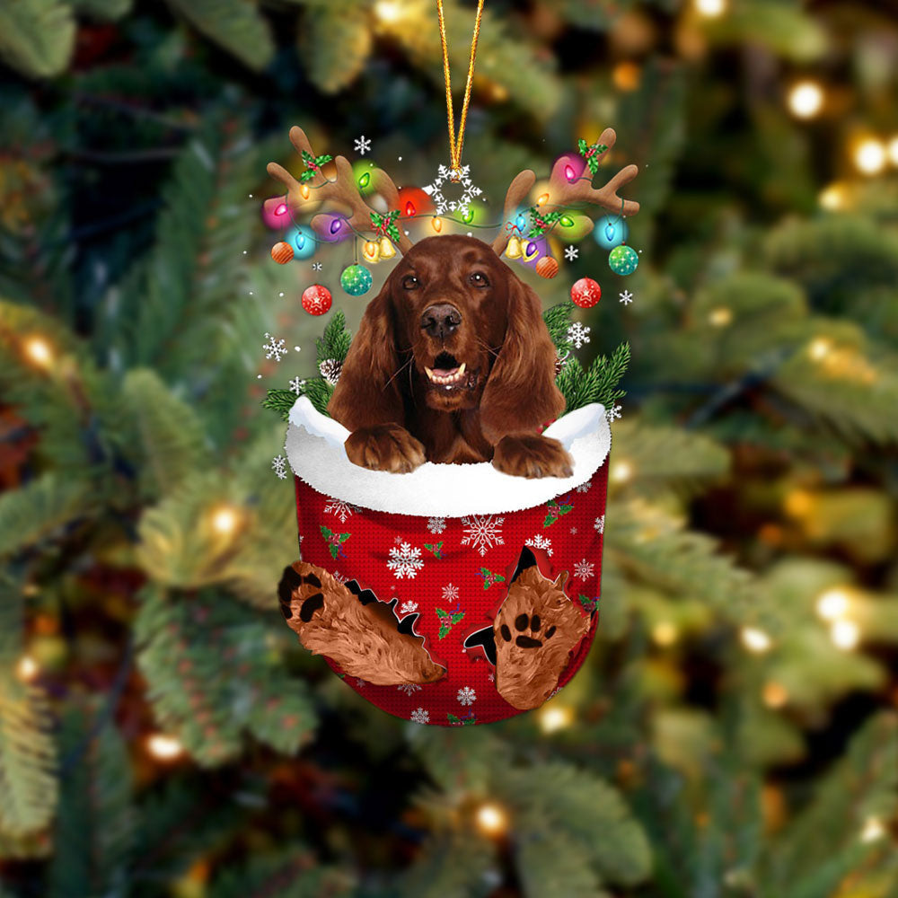 Irish Setter In Snow Pocket Christmas Ornament Flat Acrylic Dog Ornament OO2310