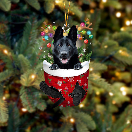 BLACK German Shepherd In Snow Pocket Christmas Ornament Flat Acrylic Dog Ornament OO2302