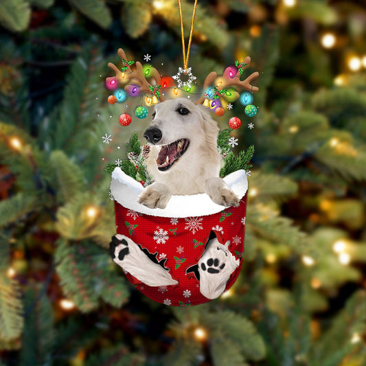 WHITE Borzoi In Snow Pocket Christmas Ornament Flat Acrylic Dog Ornament OO2304