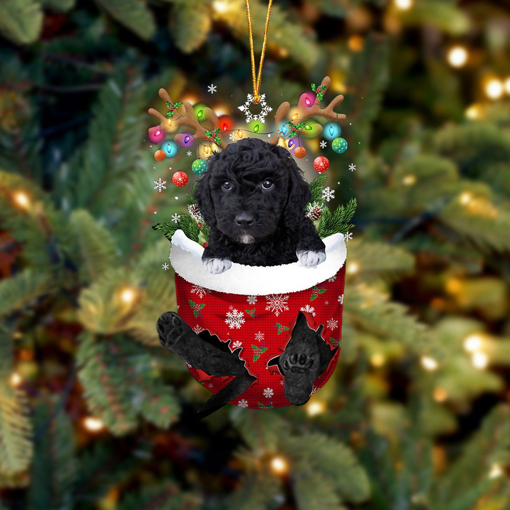 BLACK Goldendoodle In Snow Pocket Christmas Ornament Flat Acrylic Dog Ornament OO2300