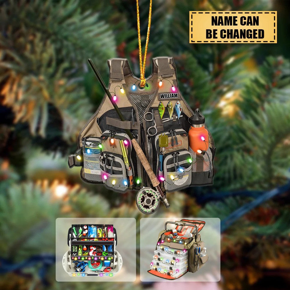 Personalized Fishing Vest And Tackle Box Christmas Ornament Flat Acryl – Lasfour