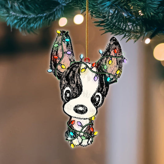 Boston Terrier Christmas Light Flat Acrylic Hanging Ornament Animals Shaped OO2286