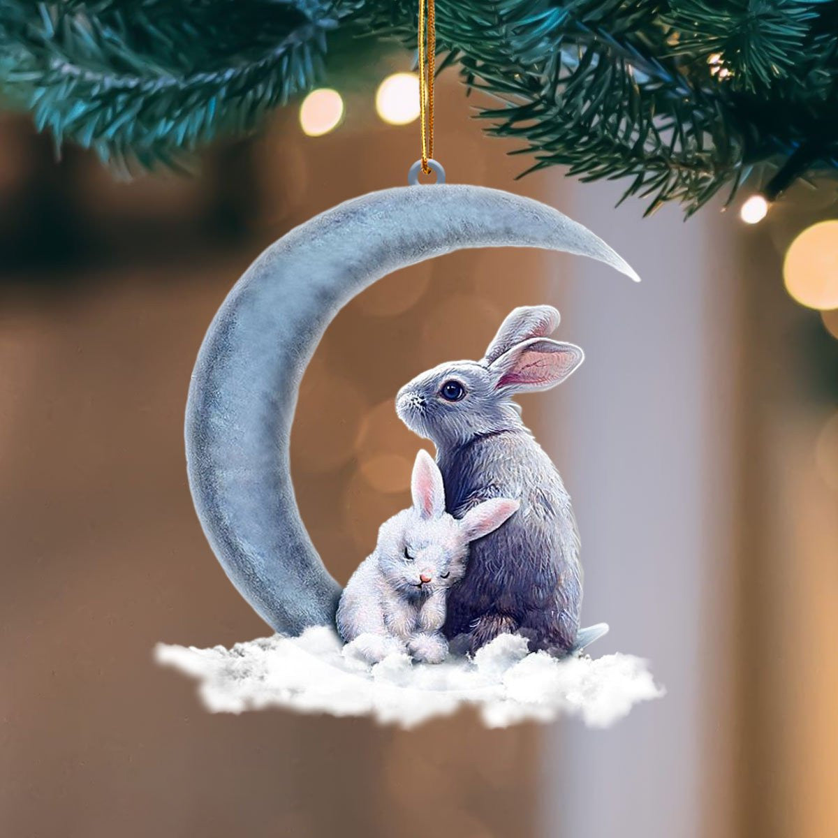 Bunny Blue Moon Flat Acrylic Hanging Ornament Animals Shaped OO2278