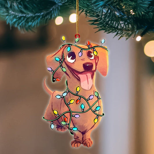 Dachshund Christmas Light Flat Acrylic Hanging Ornament Animals Shaped OO2236