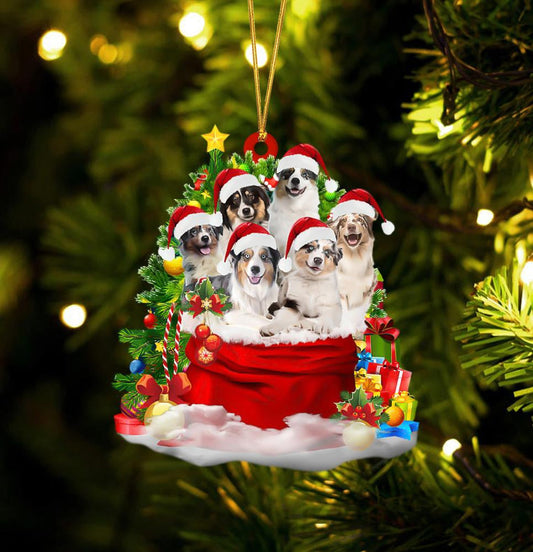 Australian Shepherd Dogs In A Gift Bag Christmas Ornament Flat Acrylic Dog Ornament OO2233