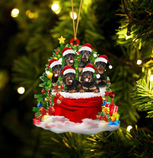 Rottweiler Dogs In A Gift Bag Christmas Ornament Flat Acrylic Dog Ornament OO2232