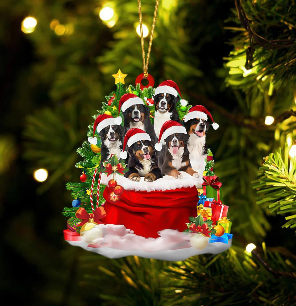 Bernese Mountain Dogs In A Gift Bag Christmas Ornament Flat Acrylic Dog Ornament OO2229