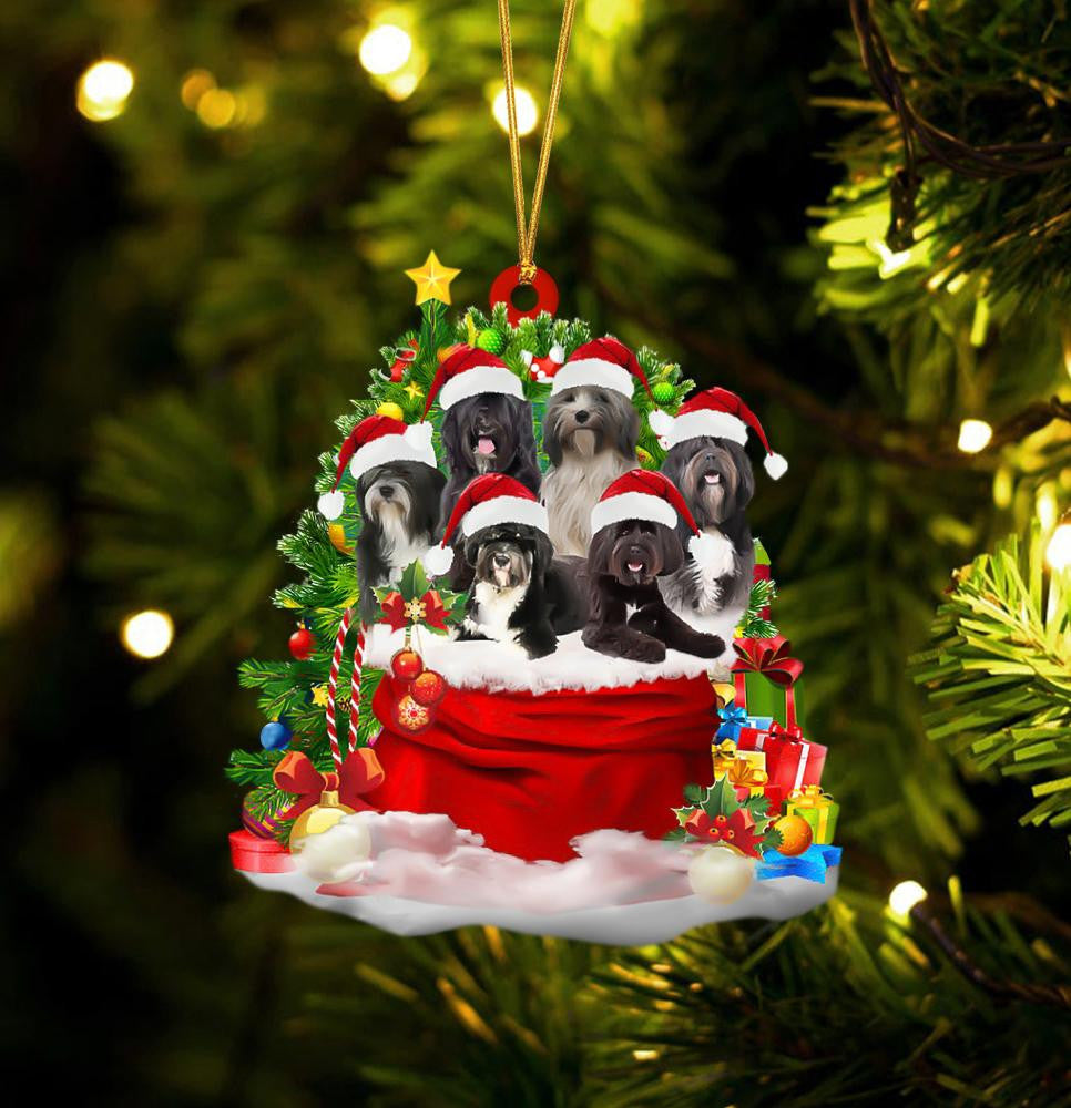 Tibetan Terrier Dogs In A Gift Bag Christmas Ornament Flat Acrylic Dog Ornament OO2228