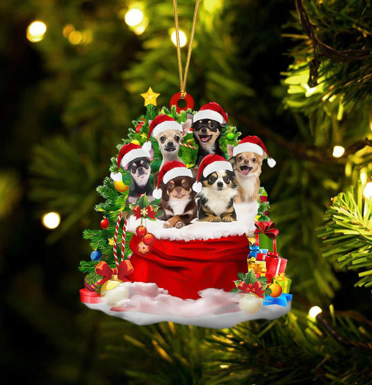 Chihuahua Dogs In A Gift Bag Christmas Ornament Flat Acrylic Dog Ornament OO2224