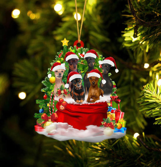 Miniature Pinscher Dogs In A Gift Bag Christmas Ornament Flat Acrylic Dog Ornament OO2221