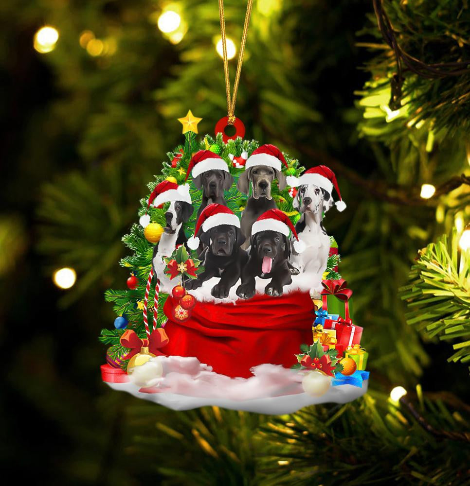 Great Dane Dogs In A Gift Bag Christmas Ornament Flat Acrylic Dog Ornament OO2220