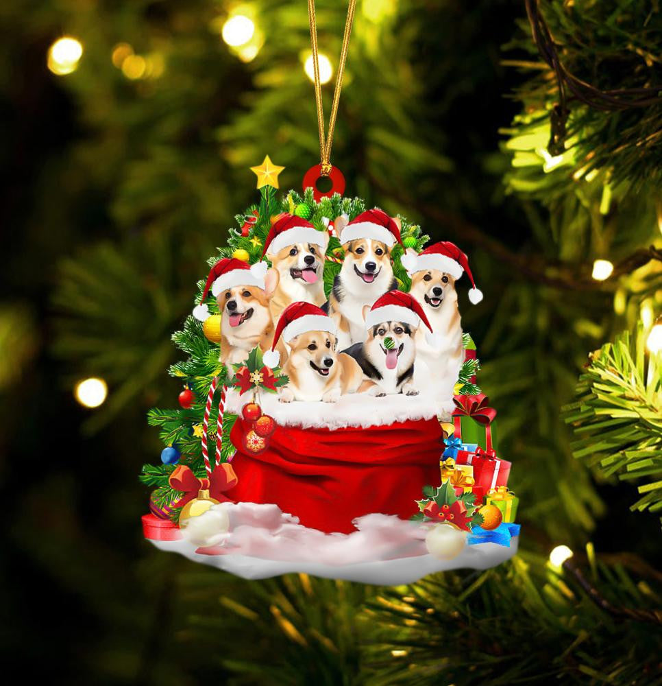 Welsh Corgi Dogs In A Gift Bag Christmas Ornament Flat Acrylic Dog Ornament OO2218