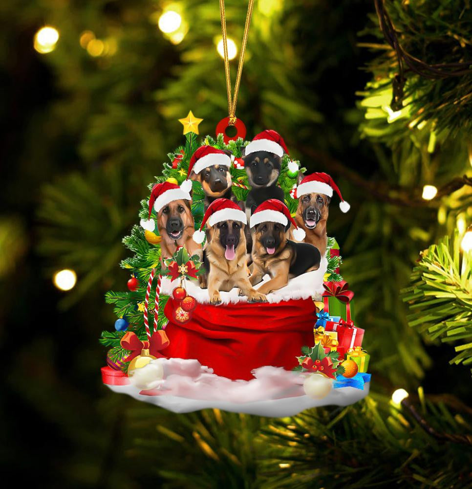 German Shepherd Dogs In A Gift Bag Christmas Ornament Flat Acrylic Dog Ornament OO2217