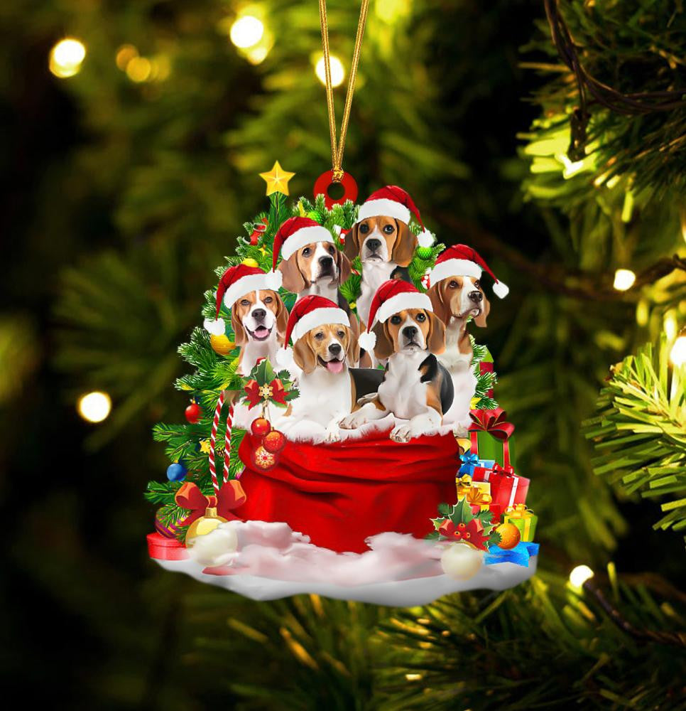 Beagle Dogs In A Gift Bag Christmas Ornament Flat Acrylic Dog Ornament OO2213